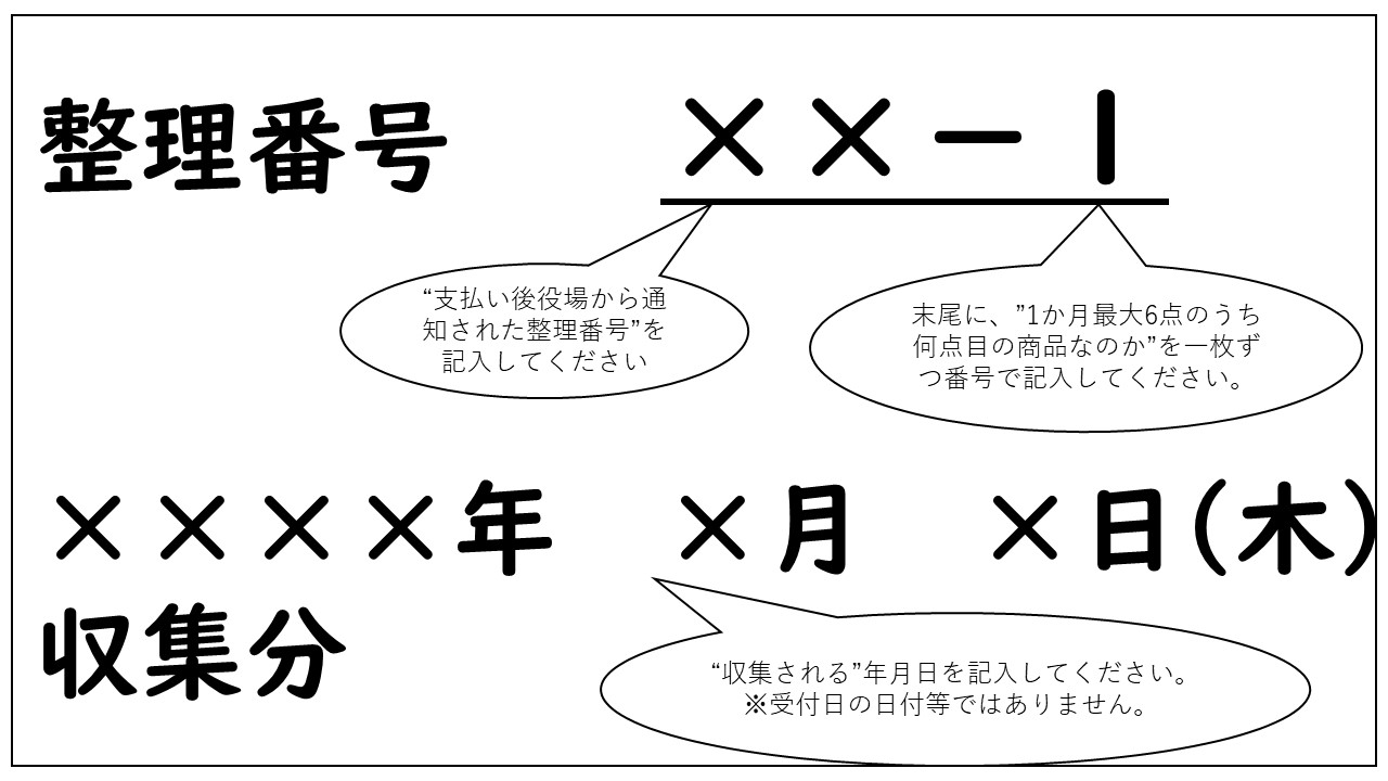 粗大ごみ整理番号記入例